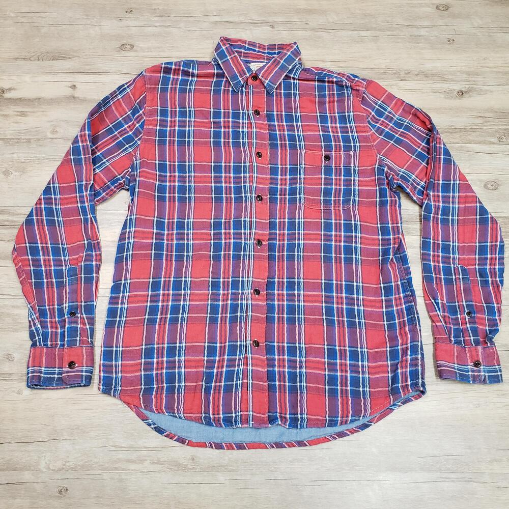 Faherty Flannel Shirt Mens Large Red Blue Plaid Long Sleeve Button Up Casual